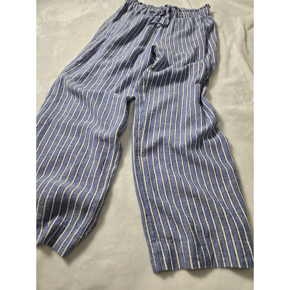 Tyler Boe Blue and White Stripe Straight Leg Pant, Elastic Tie Waist, Size M - Picture 4 of 9